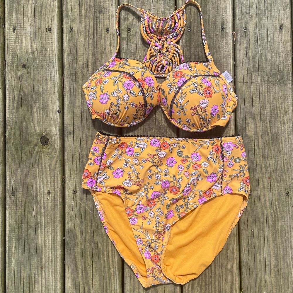 Yellow and pink floral bikini set